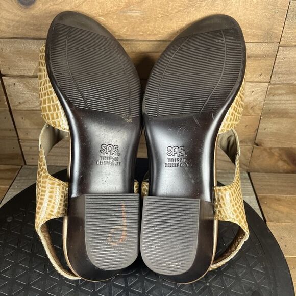 SAS Women's Size 8M Slingback Patent Leather Gold Block Low Heel Sandals Shoes - Picture 8 of 10